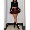 imageOYOANGLE Womens Pu Leather Elastic High Waist Skorts Ruffle Hem Casual Flared Skirt ShortsRust Brown