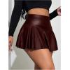 imageOYOANGLE Womens Pu Leather Elastic High Waist Skorts Ruffle Hem Casual Flared Skirt ShortsRust Brown