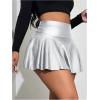imageOYOANGLE Womens Pu Leather Elastic High Waist Skorts Ruffle Hem Casual Flared Skirt ShortsSilver