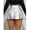 imageOYOANGLE Womens Pu Leather Elastic High Waist Skorts Ruffle Hem Casual Flared Skirt ShortsSilver
