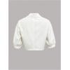 imageOYOANGLE Womens Puff Short Sleeve Button Down Tie Knot Blouse Collared Crop Shirt TopWhite