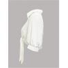 imageOYOANGLE Womens Puff Short Sleeve Button Down Tie Knot Blouse Collared Crop Shirt TopWhite