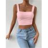 imageOYOANGLE Womens Ruched Sleeveless Crop Tank Top Square Neck Backless Fitted Summer Cami TopsPink