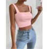 imageOYOANGLE Womens Ruched Sleeveless Crop Tank Top Square Neck Backless Fitted Summer Cami TopsPink