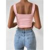 imageOYOANGLE Womens Ruched Sleeveless Crop Tank Top Square Neck Backless Fitted Summer Cami TopsPink