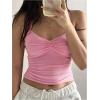 imageOYOANGLE Womens Ruched Spaghetti Strap Crop Top Y2k V Neck Sleeveless Fitted Cami TopsPink