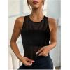 imageOYOANGLE Womens Sheer Open Back Sports Tank Top Sleeveless Twist Ruched Workout Tops Sleeveless Yoga ShirtsBlack