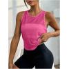 imageOYOANGLE Womens Sheer Open Back Sports Tank Top Sleeveless Twist Ruched Workout Tops Sleeveless Yoga ShirtsHot Pink