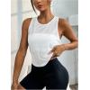 imageOYOANGLE Womens Sheer Open Back Sports Tank Top Sleeveless Twist Ruched Workout Tops Sleeveless Yoga ShirtsWhite