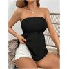 imageOYOANGLE Womens Shirred Ruffle Bandeau Tube Top Strapless Flowy Peplum Tops Going Out Tank BustierBlack