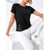 imageOYOANGLE Womens Short Sleeve Workout Tops Mesh Raglan Sleeve Athletic Gym Shirts Yoga TopBlack