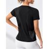 imageOYOANGLE Womens Short Sleeve Workout Tops Mesh Raglan Sleeve Athletic Gym Shirts Yoga TopBlack