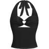 imageOYOANGLE Womens Summer Sheer Halter Crop Top Y2K Sleeveless Mesh Top Going Out ClubwearBlack