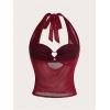 imageOYOANGLE Womens Summer Sheer Halter Crop Top Y2K Sleeveless Mesh Top Going Out ClubwearBurgundy