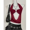 imageOYOANGLE Womens Summer Sheer Halter Crop Top Y2K Sleeveless Mesh Top Going Out ClubwearBurgundy