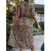 imageOYOANGLE Womens Swimsuit Cover Ups Leopard Print Short Sleeve Belted Kimono Cardigans BeachwearBrown