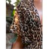 imageOYOANGLE Womens Swimsuit Cover Ups Leopard Print Short Sleeve Belted Kimono Cardigans BeachwearBrown