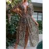 imageOYOANGLE Womens Swimsuit Cover Ups Leopard Print Short Sleeve Belted Kimono Cardigans BeachwearBrown
