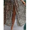imageOYOANGLE Womens Swimsuit Cover Ups Leopard Print Short Sleeve Belted Kimono Cardigans BeachwearBrown