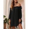 imageOYOANGLE Womens Swimsuit Cover Ups Off Shoulder Long Sleeve Beach Dress Frill Trim SwimwearBlack