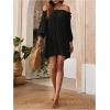 imageOYOANGLE Womens Swimsuit Cover Ups Off Shoulder Long Sleeve Beach Dress Frill Trim SwimwearBlack