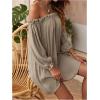 imageOYOANGLE Womens Swimsuit Cover Ups Off Shoulder Long Sleeve Beach Dress Frill Trim SwimwearKhaki
