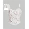 imageOYOANGLE Womens Textured Ditsy Floral Crop Cami Top Boho Frilled Trim V Neck Sleeveless TopsWhite