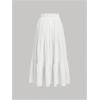 imageOYOANGLE Womens Tie Front Pleated Long Skirt Elastic High Waist A Line Flowy Casual Maxi SkirtsWhite