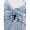 imageOYOANGLE Womens Vintage Bowknot Spaghetti Strap Denim Romper Sleeveless Wide Leg Jean Short JumpsuitsBlue