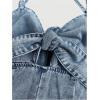 imageOYOANGLE Womens Vintage Bowknot Spaghetti Strap Denim Romper Sleeveless Wide Leg Jean Short JumpsuitsLight Wash