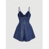 imageOYOANGLE Womens Vintage Bowknot Spaghetti Strap Denim Romper Sleeveless Wide Leg Jean Short JumpsuitsMedium Wash
