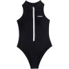 imageOYOANGLE Womens Zip Up Racer Back One Piece Swimsuit Crew Neck Sleeveless Monokini SwimwearBlack