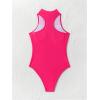 imageOYOANGLE Womens Zip Up Racer Back One Piece Swimsuit Crew Neck Sleeveless Monokini SwimwearHot Pink
