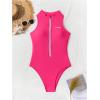 imageOYOANGLE Womens Zip Up Racer Back One Piece Swimsuit Crew Neck Sleeveless Monokini SwimwearHot Pink