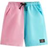 imageOYOANGLE Boys Colorblock Letter Drawstring Waist Straight Leg Shorts with PocketsPink Blue