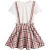 imageOYOANGLE Girls 2 Piece Outfits TShirt ampamp Overall Skirt Set Clothing SetsWhite Plaid
