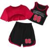 imageOYOANGLE Girls 3 Piece Outfit Letter Graphic Basketball Tank Top and Track Shorts with Crop TopBlack Red
