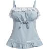 imageOYOANGLE Womens Bow Heart Contrast Lace Cami Top Ruffle Hem Flared Sleeveless Peplum TopsBlue
