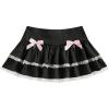 imageOYOANGLE Womens Bow Tiered Layered Mini Skirt Low Waist Ruffle Flared Goth Y2K SkirtsBlack