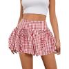 imageOYOANGLE Womens Bubble Checkered Tie Bow Front Y2k Mini SkirtsRed