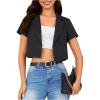 imageOYOANGLE Womens Button Down Lapel Neck Crop Jackets Short Sleeve Business BlazersBlack