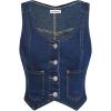 imageOYOANGLE Womens Button Front Denim Vest Tank Top Scoop Neck Sleeveless Jean WaistcoatBlue