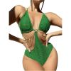 imageOYOANGLE Womens Chain Linked Cut Out Halter One Piece Swimsuit Tummy Control Bathing SuitArmy Green