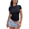 imageOYOANGLE Womens Crew Neck Short Sleeve T Shirt Solid Slim Fit Casual Basic Tee TopsBlack