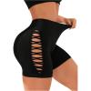 imageOYOANGLE Womens Criss Cross Cut Out High Waisted Short Leggings Seamless Booty Biker Shorts ActivewearBlack