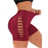 imageOYOANGLE Womens Criss Cross Cut Out High Waisted Short Leggings Seamless Booty Biker Shorts ActivewearBurgundy