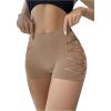 imageOYOANGLE Womens Cut Out Mid Rise Boyshort Panties Solid Plain Criss Cross Seamless UnderwearApricot