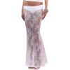 imageOYOANGLE Womens Floral Lace Sheer Maxi Skirt High Waisted See Through Fishtail SkirtsWhite