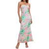 imageOYOANGLE Womens Floral Print Sleeveless Strapless Draped Backless Bodycon Summer Maxi Tube DressGreen and Pink