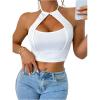 imageOYOANGLE Womens Halter Neck Crop Tops Cut Out Sleeveless Open Back Fitted Party TopsWhite